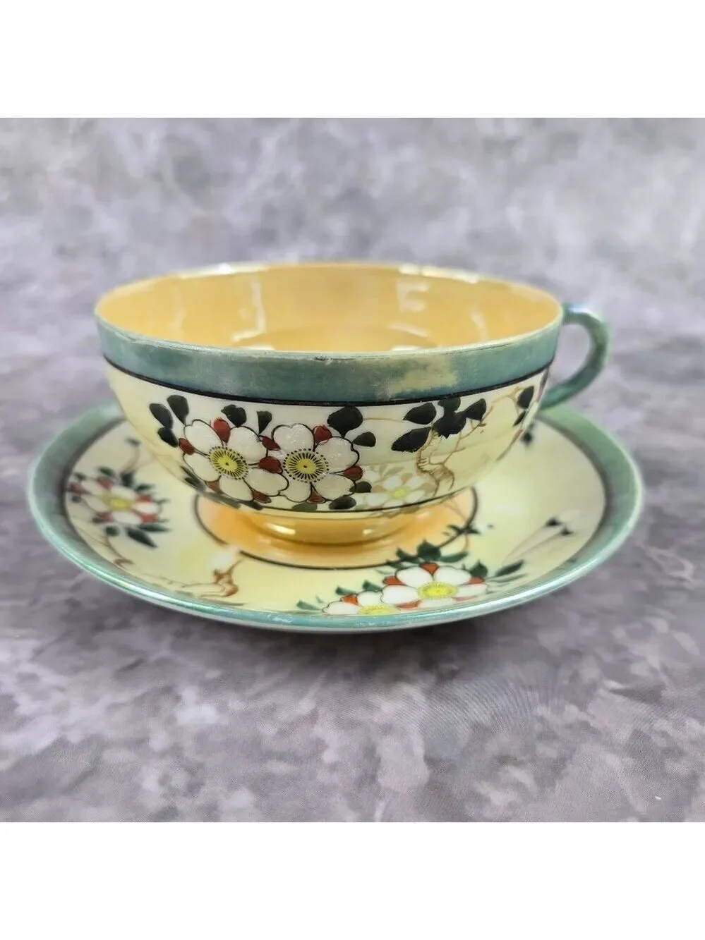 Vintage TT Double Diamond Takito Japanese Lusterware 6 Piece Set Tea Cup Plates